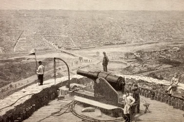 Gesamtansicht von Lima, Peru, von der Festung San Cristobal ca. 1880er Jahre, aus 